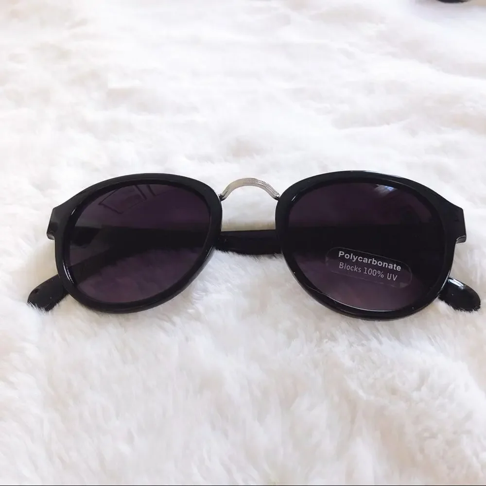 Mya Black & Silver Round Fashion Sunglasses